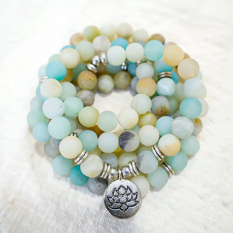 Tibetan Amazonite Blessing Lotus Mala - Luck Muse Bracelet - Image 4