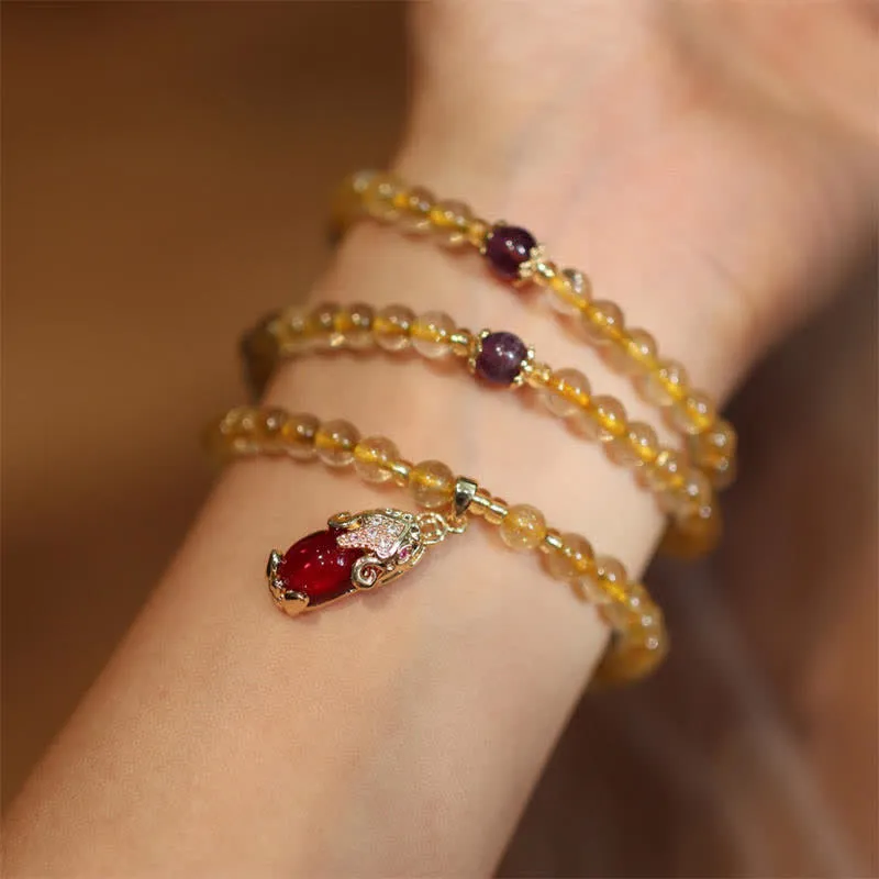 Luck Muse Citrine Amethyst Pi Xiu Bracelet for Prosperity, Happiness, and Protection - Image 2