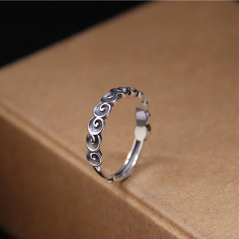 925 Sterling Silver Buddha Auspicious Clouds Engraved Ring - Image 4