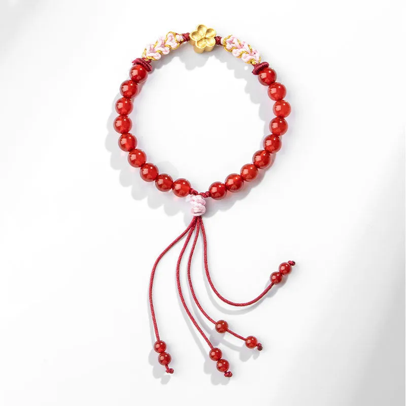 Natural Red Agate Pink Crystal Cherry Blossom Bracelet crafted with Luck Muse 999 Sterling Silver - Image 12