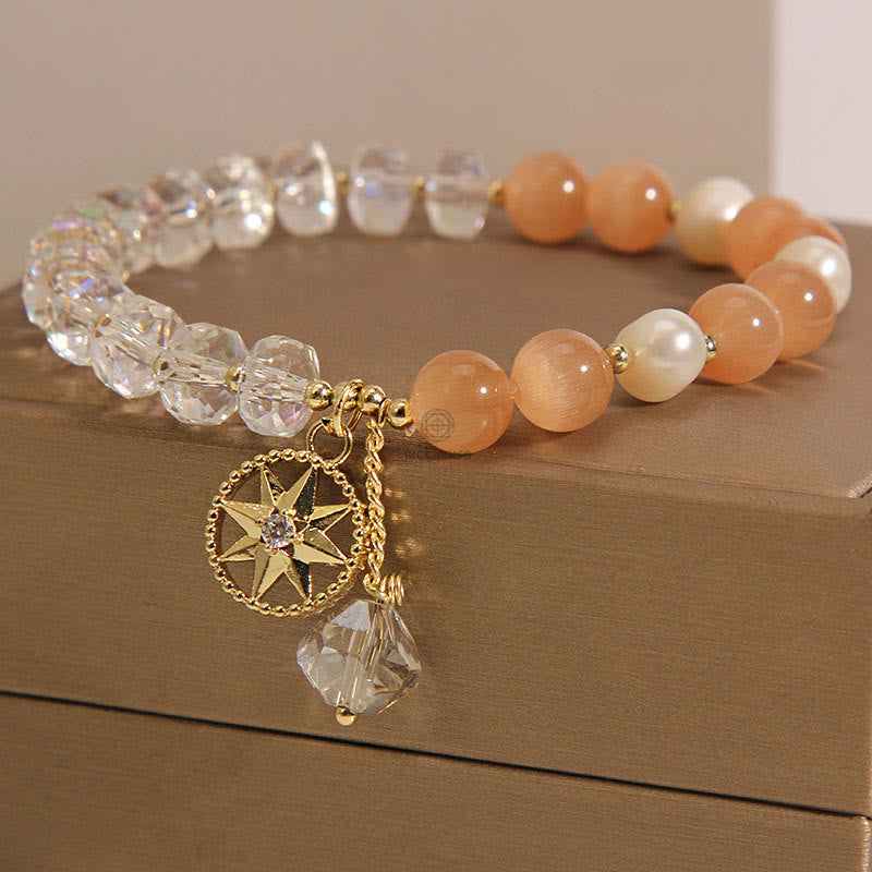 Orange Cat's Eye White Crystal Star Bracelet - Image 6