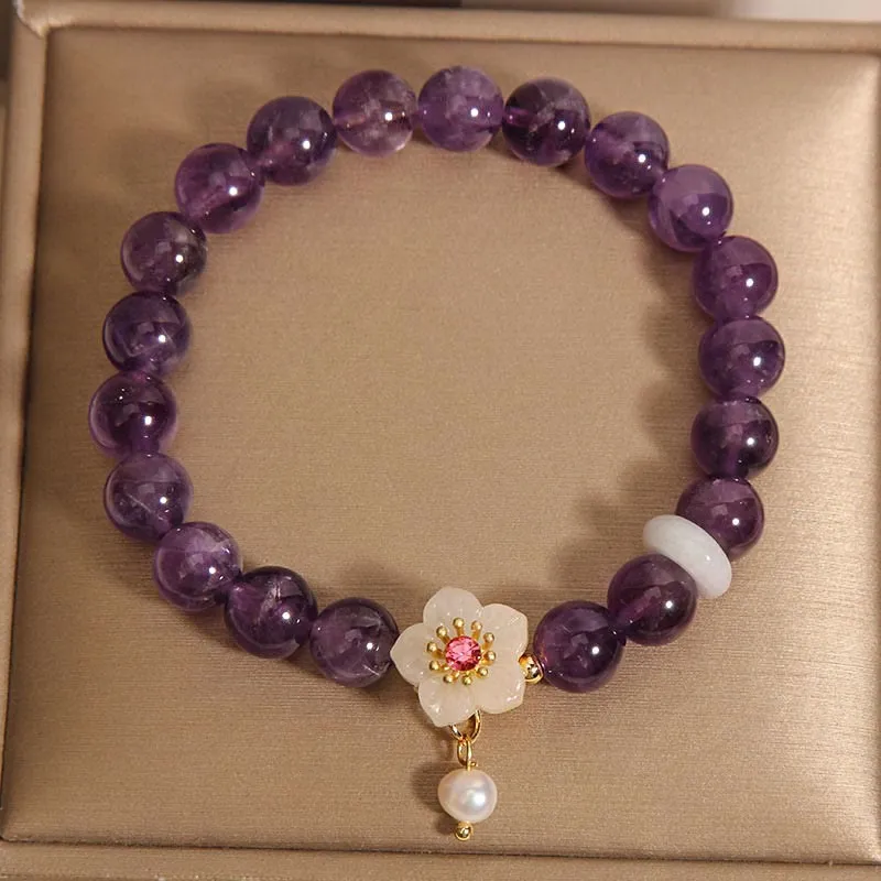 Natural Amethyst White Agate Pearl Charm Bracelet - Image 5