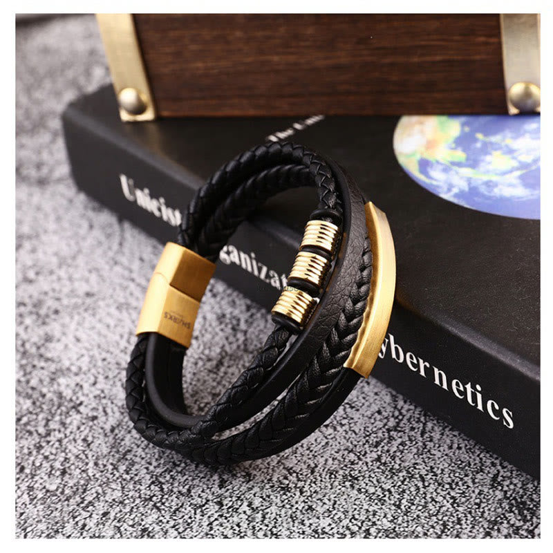 Braided Leather Bracelet with Titanium Steel, Magnetic Buckle, and Balance Feature - Image 17