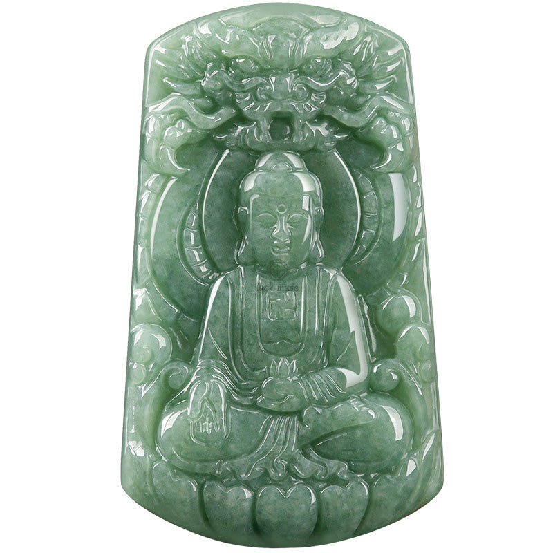 Tathagata Buddha Dragon Jade Amulet Serenity Necklace - Image 13