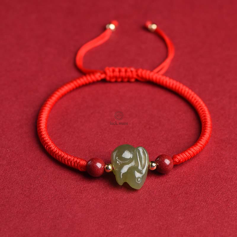 Year of the Rabbit Hetian Jade and Cinnabar Beaded Abundance Bracelet - Image 2