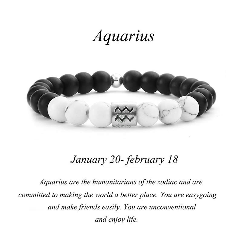 Natural Frosted Stone White Turquoise Bead Zodiac Bracelet - Image 11