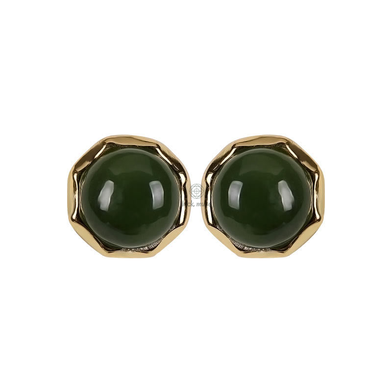 Luck Muse Gold-Plated Sterling Silver Hetian Cyan Jade Luck Stud Earrings - Image 9