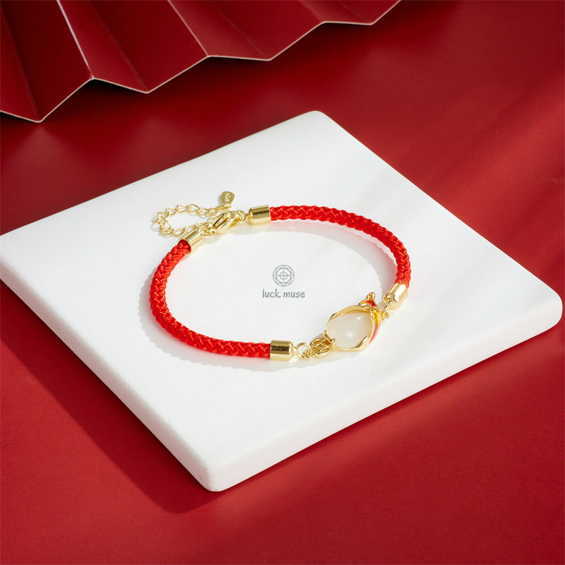 Buddha Chalcedony Luck Koi Fish Wealth Stone Bracelet and Necklace Set - Image 3
