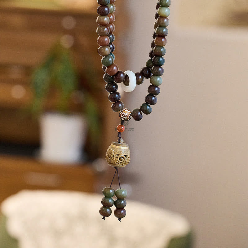 Bodhi Seed Dzi Mala Beads Bracelet - Dunhuang Color, Protect Against Evil Spirits - Image 7