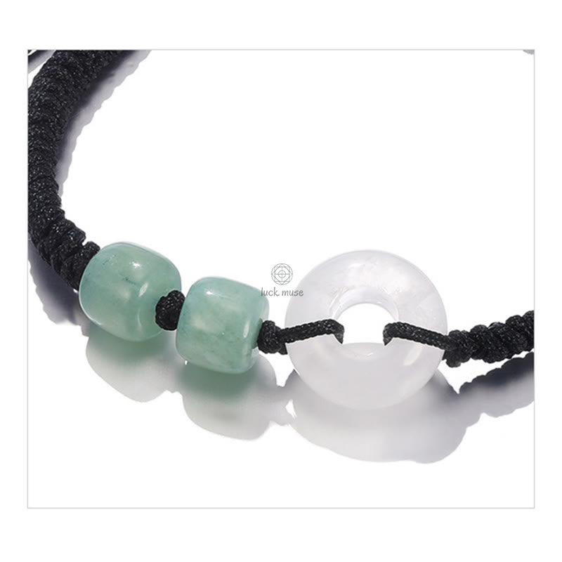 Braided Couple Bracelet Set with Green Aventurine, White Jade, Peace Buckle, and Luck - Image 16
