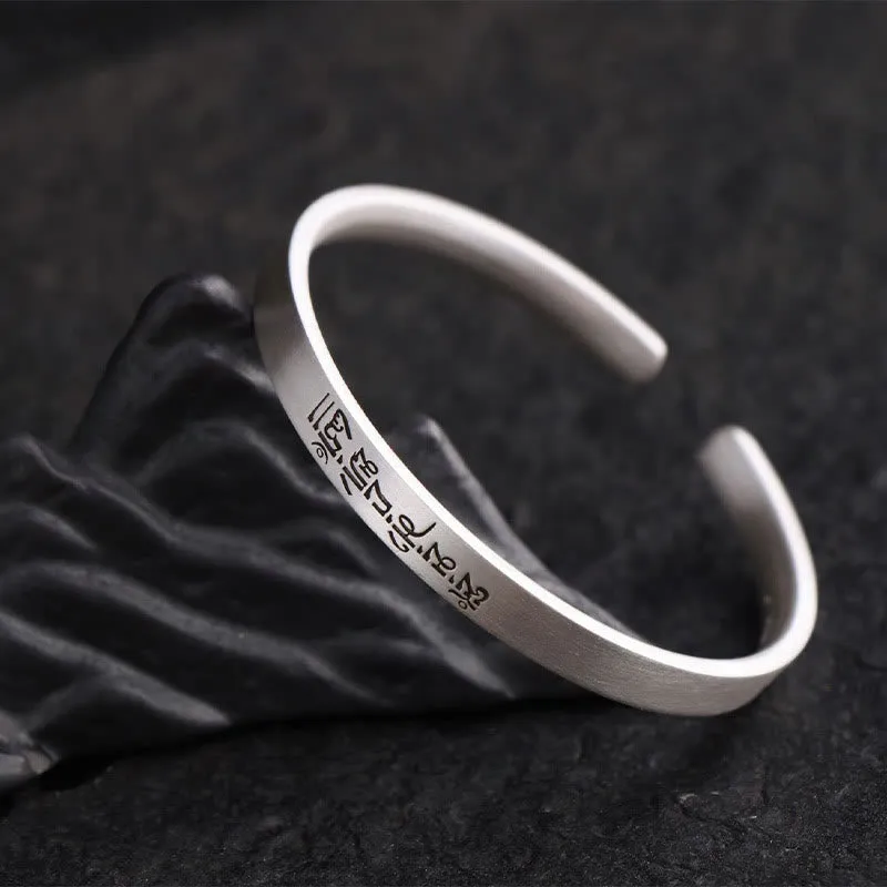 999 Sterling Silver Om Mani Padme Hum Lotus Engraved Peace Bracelet Bangle - Image 5