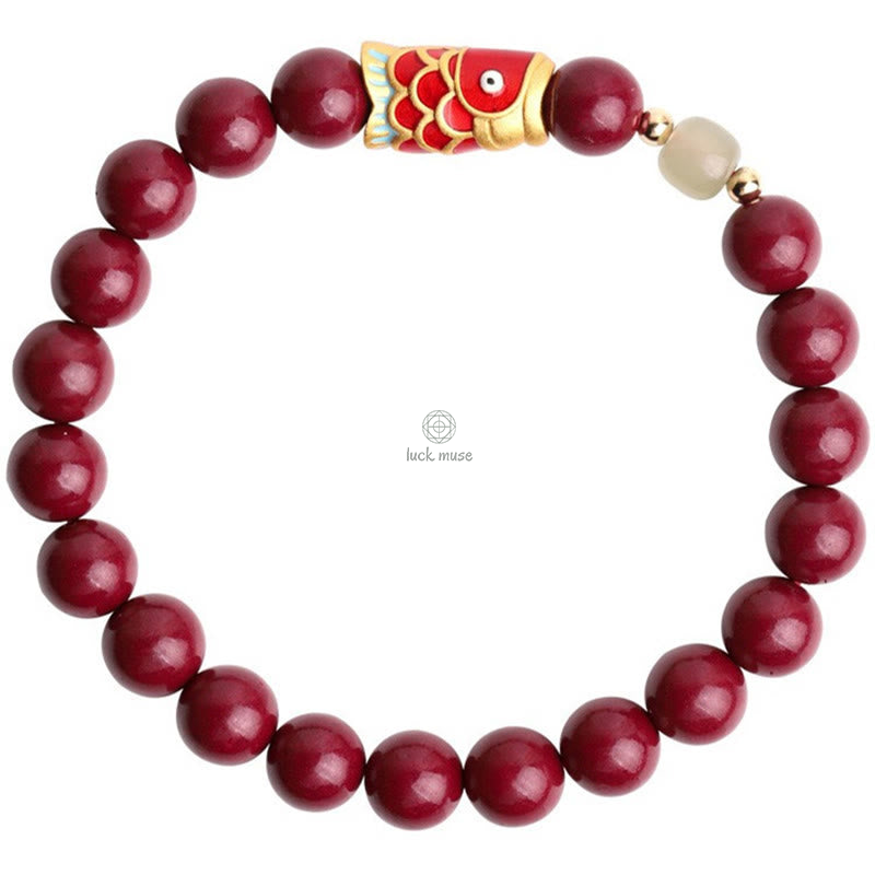 Lucky Koi Fish Blessing Bracelet with Natural Cinnabar and Hetian Jade Beads by Luck Muse Shop - Image 10