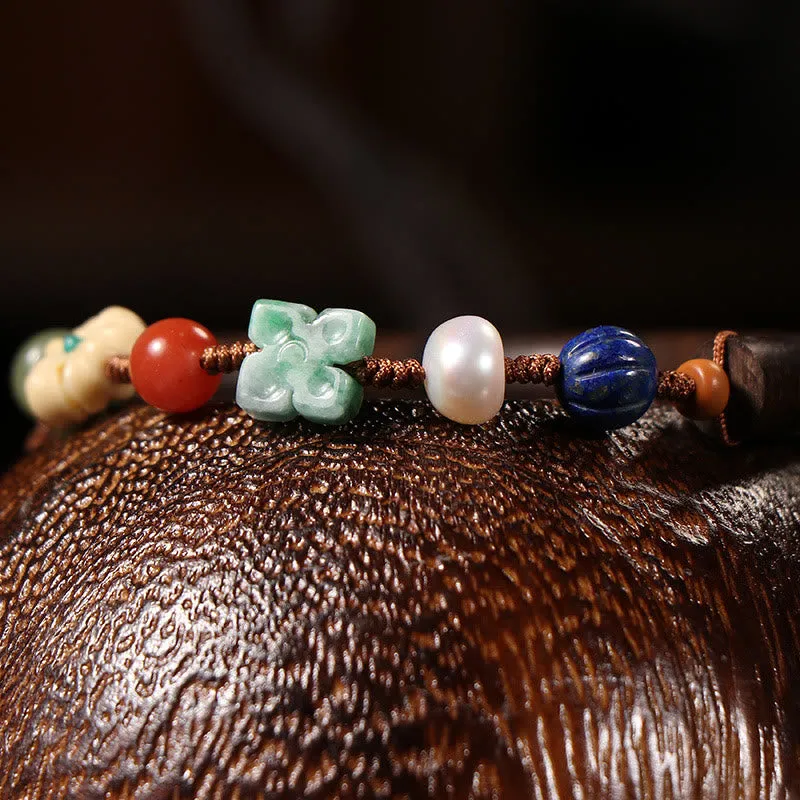 Luck Muse Agarwood Lazurite Pearl Hetian Jade Crystal Charm Bracelet - Image 4