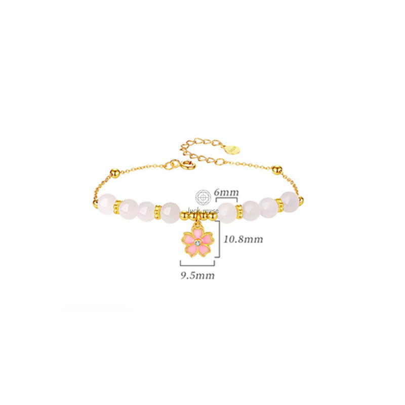Luck Muse Sterling Silver Hetian White Jade Cherry Blossom Bracelet - Image 11