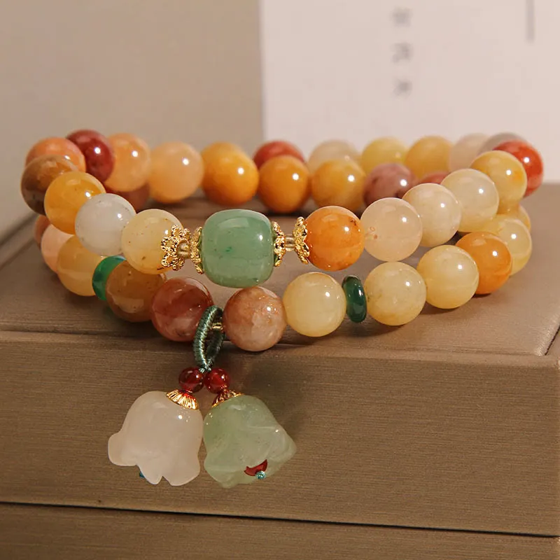 Tibet Golden Silk Jade Double Layer Bell Orchid Luck Bracelet - Image 3