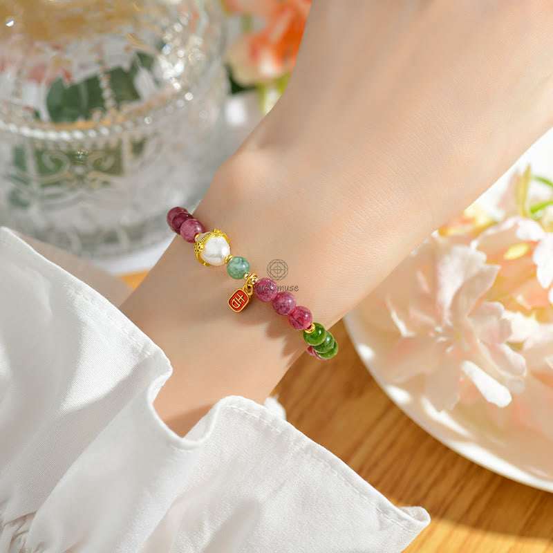 Luck Muse Multicolored Tourmaline Pearl Charm Bracelet - Image 6