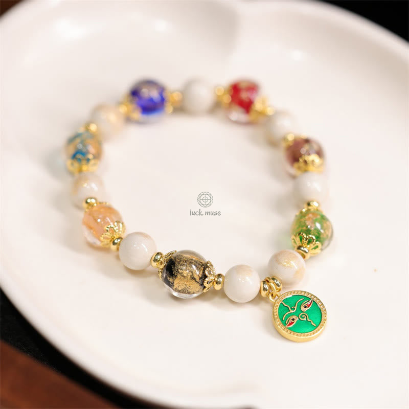 Luck Muse Tibetan Five Wealth God Fortune Charm Bracelet with Liuli Glass Beads, Incense Ash, and Porcelain Beads - Image 8