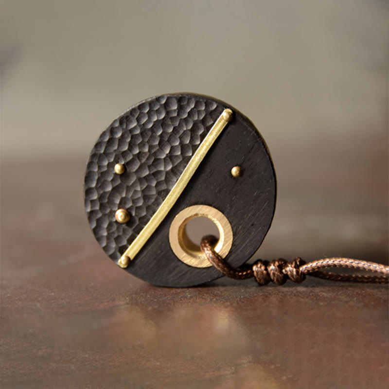Luck Muse Round Ebony Wood Copper Peace Necklace Pendant - Image 6