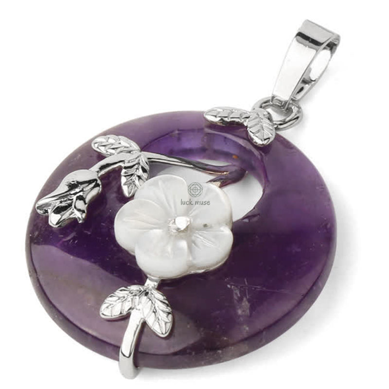 Luck Muse Crystal Amethyst Green Aventurine Flower Healing Necklace Pendant - Image 3