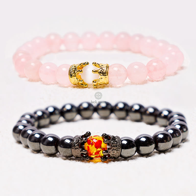 Luck Muse King & Queen Crown Natural Stone Healing Energy Beads Couple Bracelets