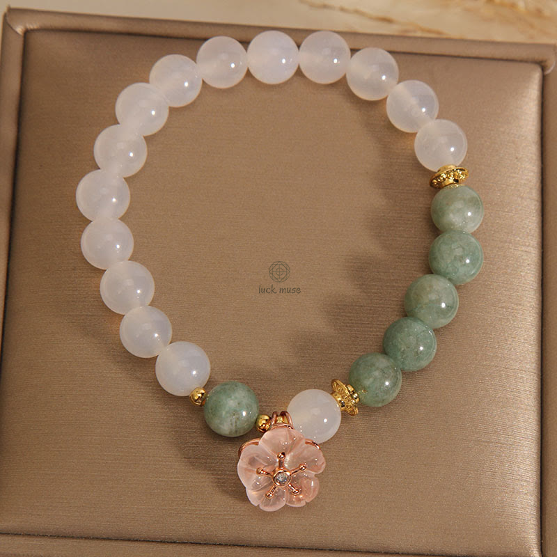 White Agate and Jade Flower Charm Bracelet for Luck and Protection - Image 6