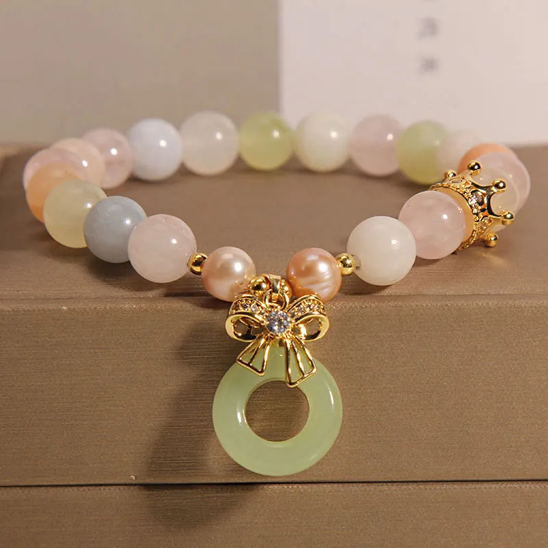 Luck Muse Morganite Peace and Confidence Bracelet with Jade Buckle