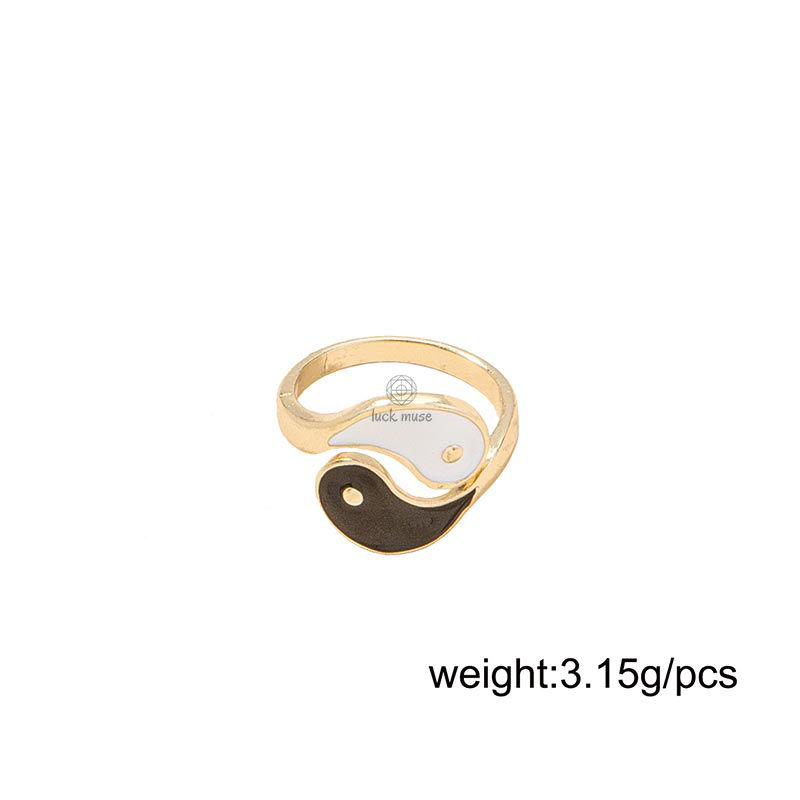 Luck Muse Yin Yang Symbol Blessing Adjustable Couple Ring - Image 7