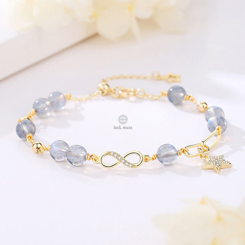Luck Muse 14K Gold Plated Strawberry Quartz Moonstone Eternal Love Bracelet - Image 5