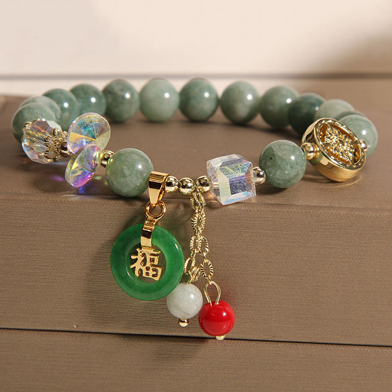 Luck Muse Strawberry Quartz and Jade Fu Character Charm Bracelet for Healing - Image 6