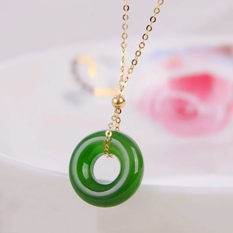 Luck Muse Shop Round Cyan Jade 14K Gold Healing Necklace Pendant - Image 4