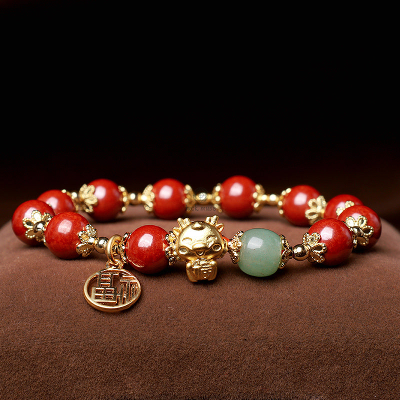 Luck Muse Year of the Dragon Cinnabar Fu Charm Bracelet - Image 9