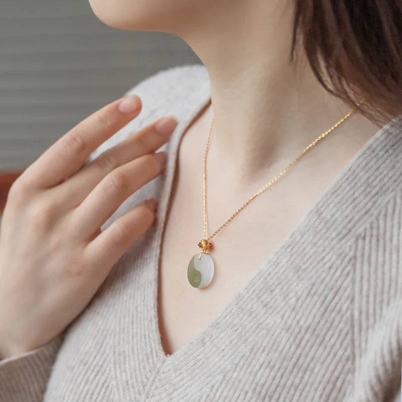 Luck Muse Yin Yang Jade Necklace Pendant with 18K Gold for Luck and Prosperity - Image 4