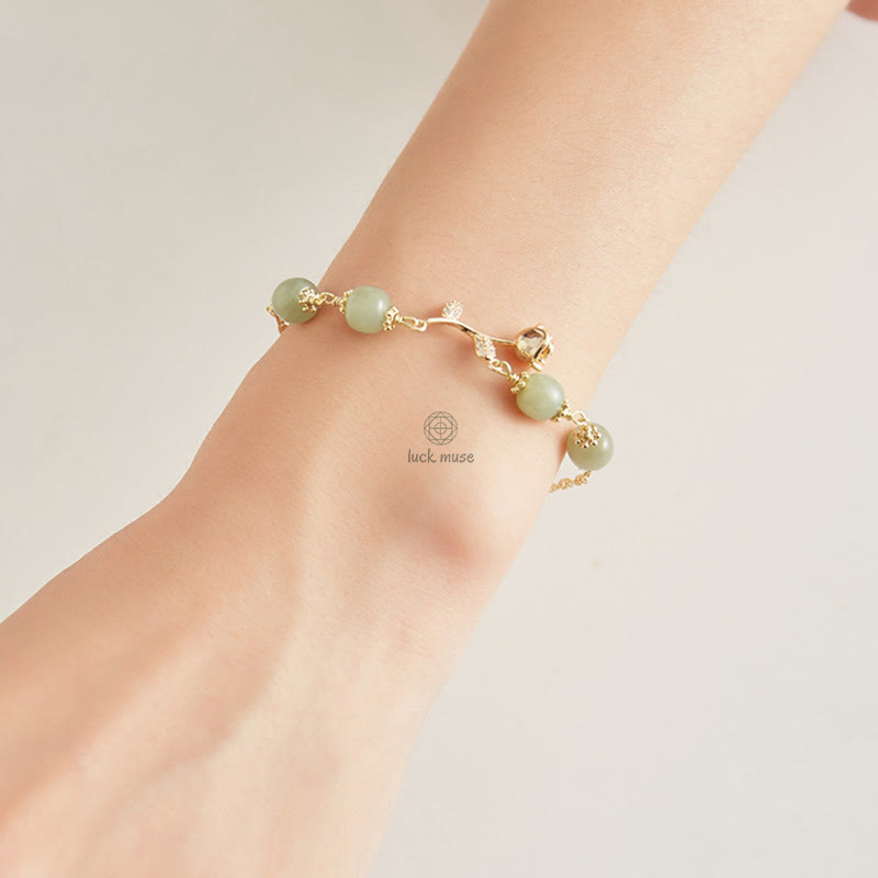Luck Muse 14K Gold Plated Hetian Jade Rose Flower Luck Chain Bracelet - Image 10