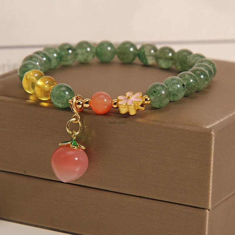 Natural Green Strawberry Quartz Love Peach Charm Bracelet by Luck Muse Shop - Image 7