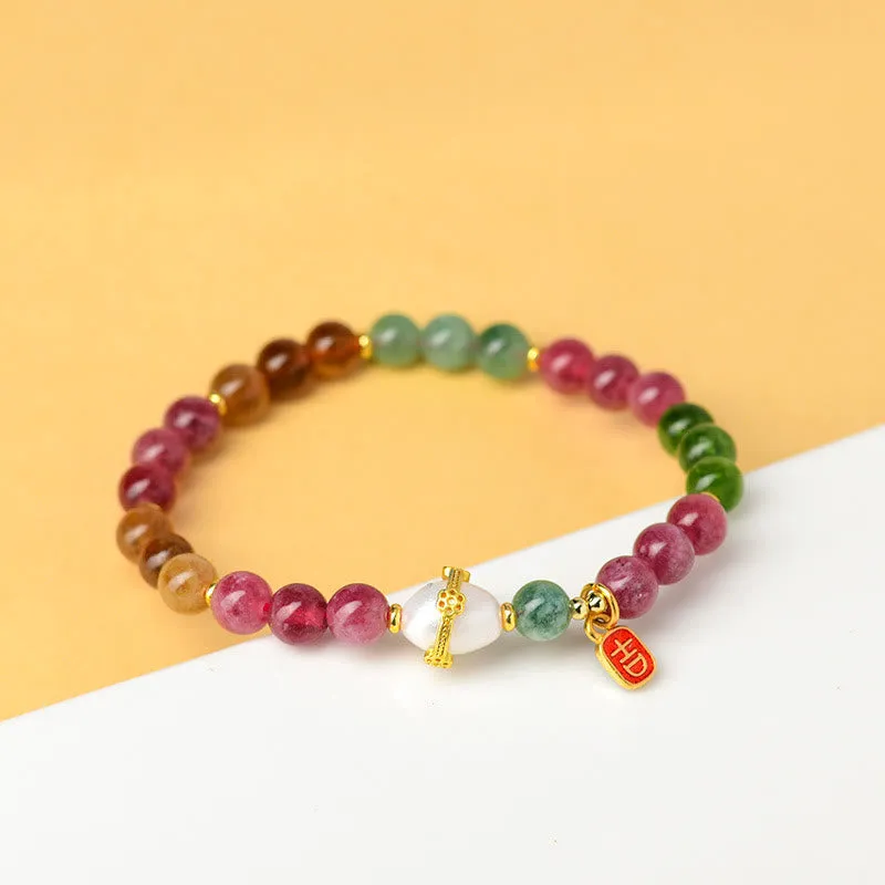 Luck Muse Multicolored Tourmaline Pearl Charm Bracelet - Image 5