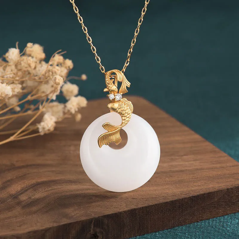 White Jade Koi Fish Prosperity Necklace - Luck Muse