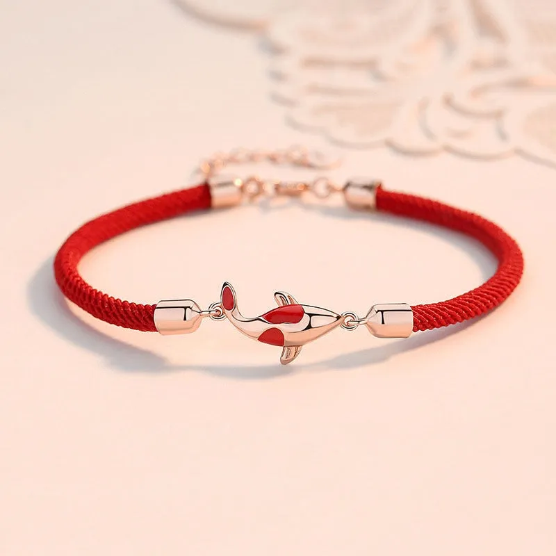 Braided Chain Couple Bracelet with Luck Muse, Koi Fish Symbolizing Luck and Wealth