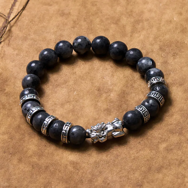Black Glitter Stone PiXiu Buddha Power Bracelet - Image 2