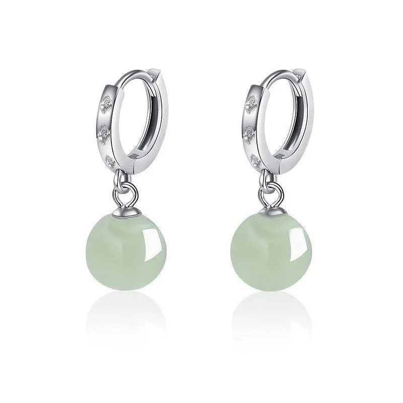 Prosperity Round Jade Bead Earrings with Luck Muse - Image 9