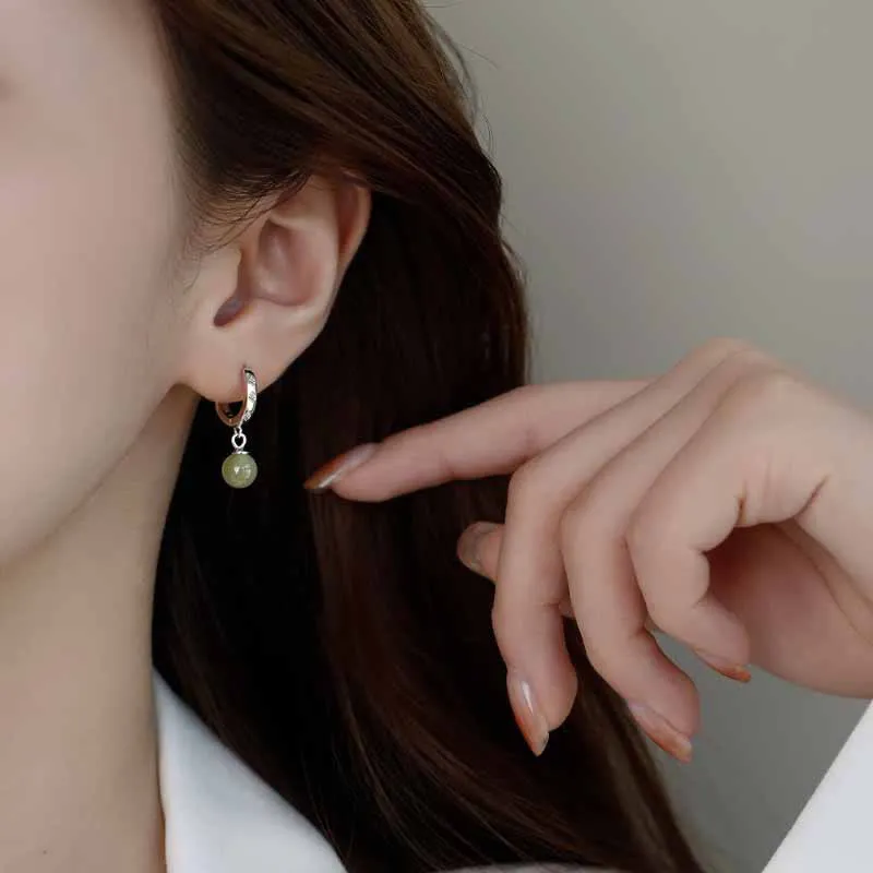 Prosperity Round Jade Bead Earrings with Luck Muse - Image 7