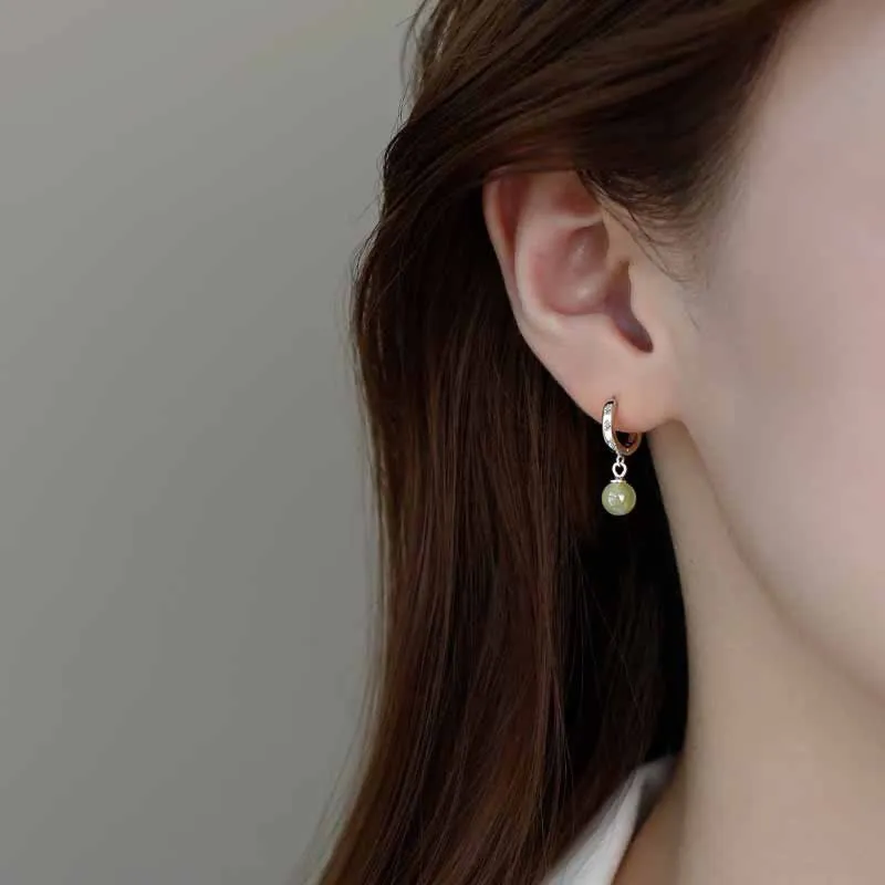 Prosperity Round Jade Bead Earrings with Luck Muse - Image 5
