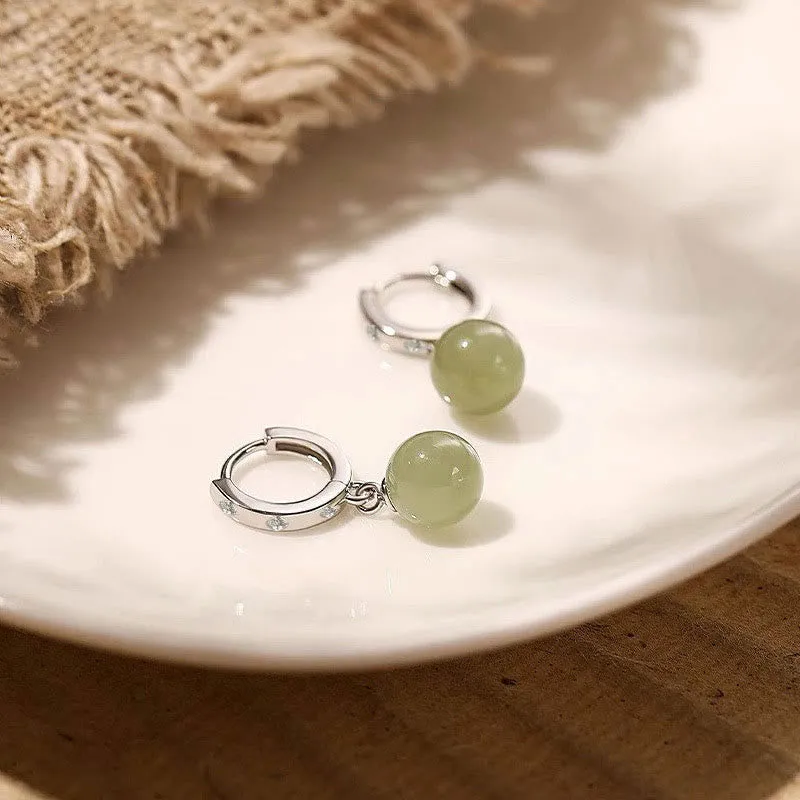 Prosperity Round Jade Bead Earrings with Luck Muse - Image 3