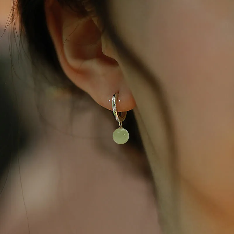 Prosperity Round Jade Bead Earrings with Luck Muse - Image 4