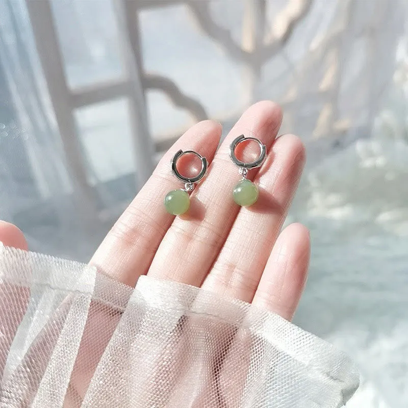 Prosperity Round Jade Bead Earrings with Luck Muse - Image 8