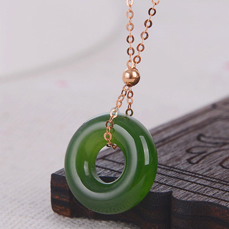 Luck Muse Shop Round Cyan Jade 14K Gold Healing Necklace Pendant - Image 7