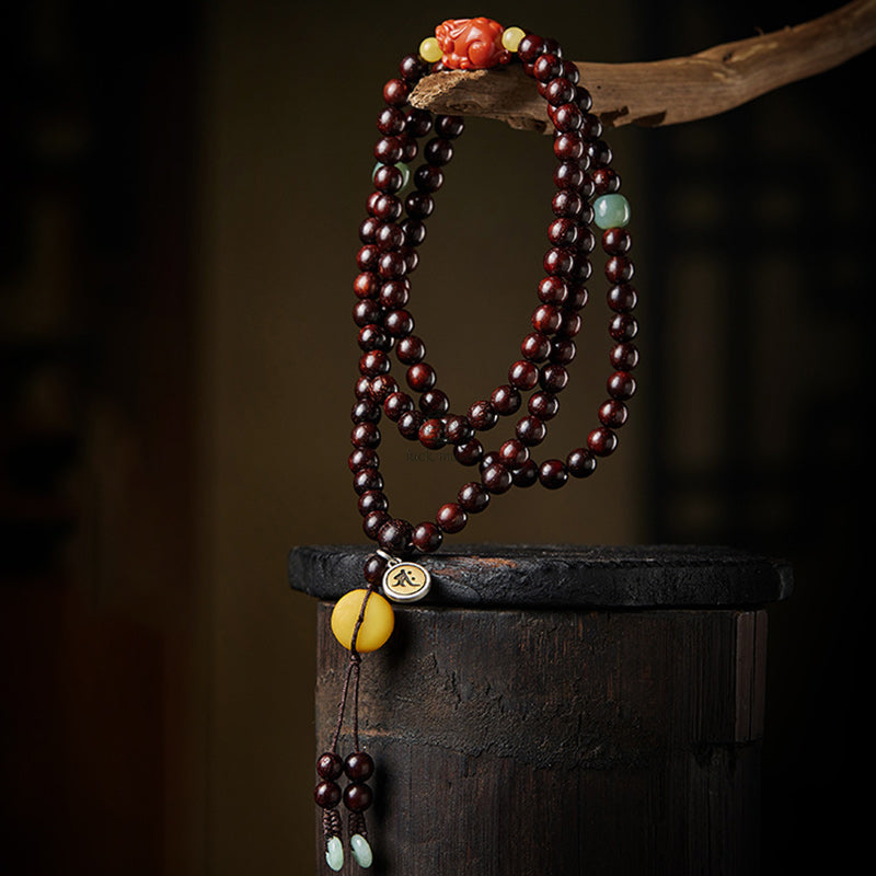 Natal Buddha Chinese Zodiac 108 Beads Red Sandalwood Red Agate Pixiu Protection Bracelet - Image 3