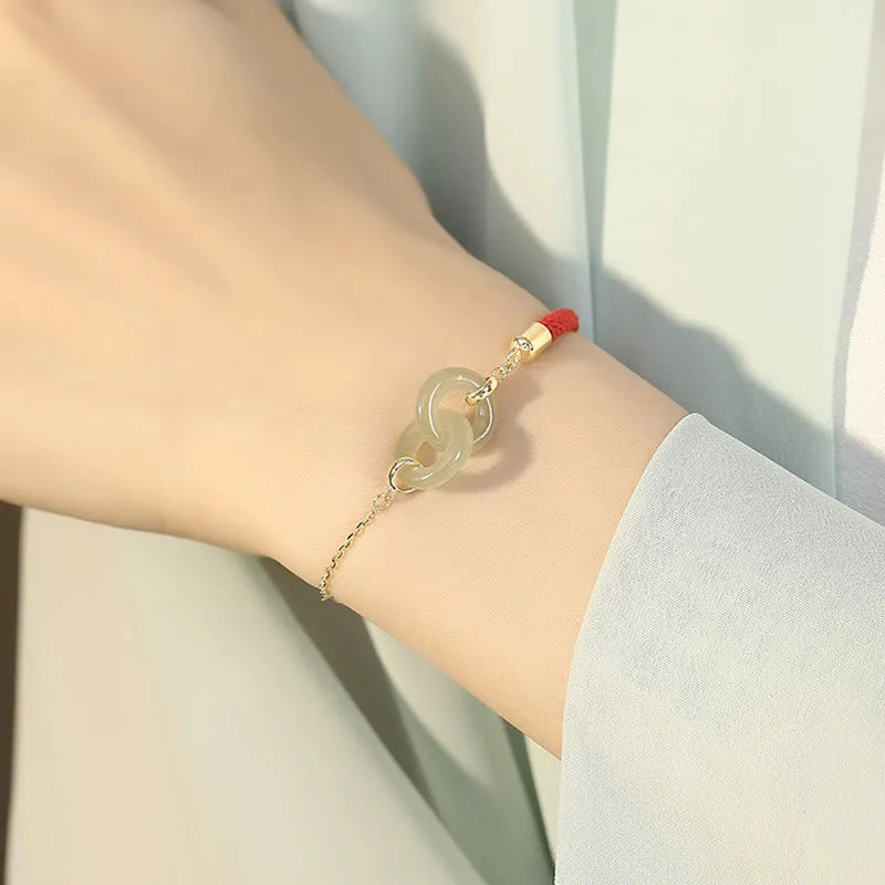 925 Sterling Silver Hetian Jade Double Peace Lotus Luck Bracelet with Luck Muse - Image 5