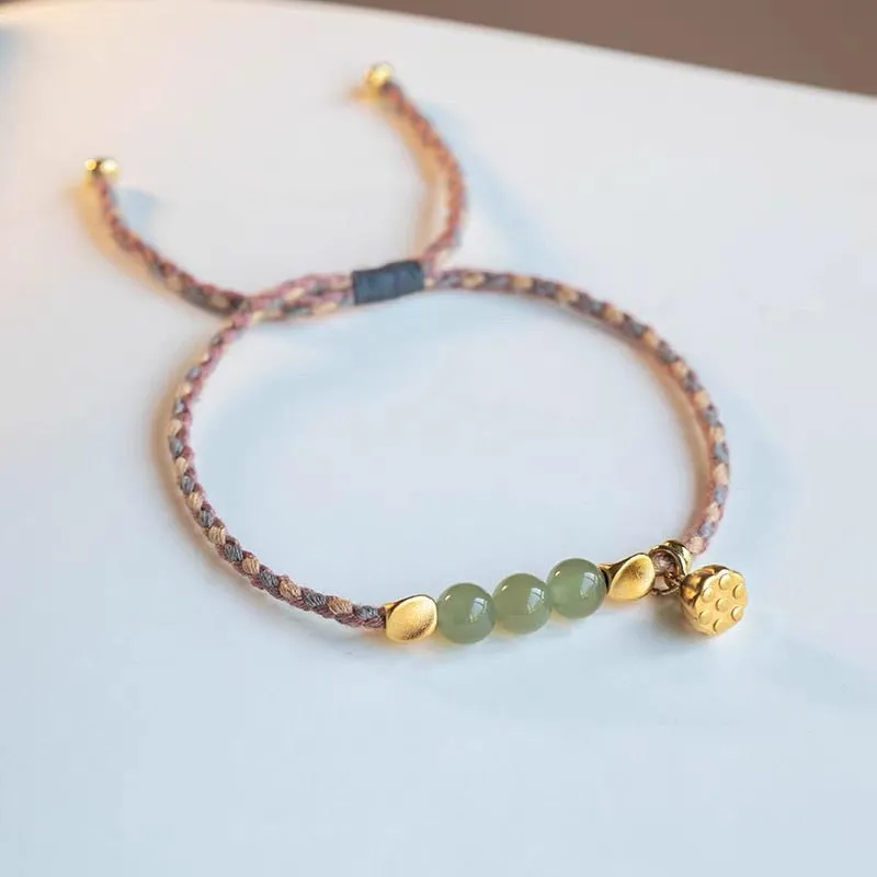 Handcrafted Hetian Jade Lotus Charm Bracelet - Luck Muse Lucky Braided Bracelet - Image 11