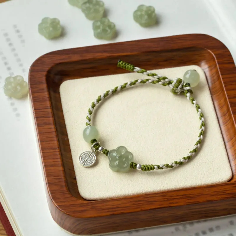 Handmade Plum Blossom Flower Jade Bracelet for Luck and Prosperity - Image 3