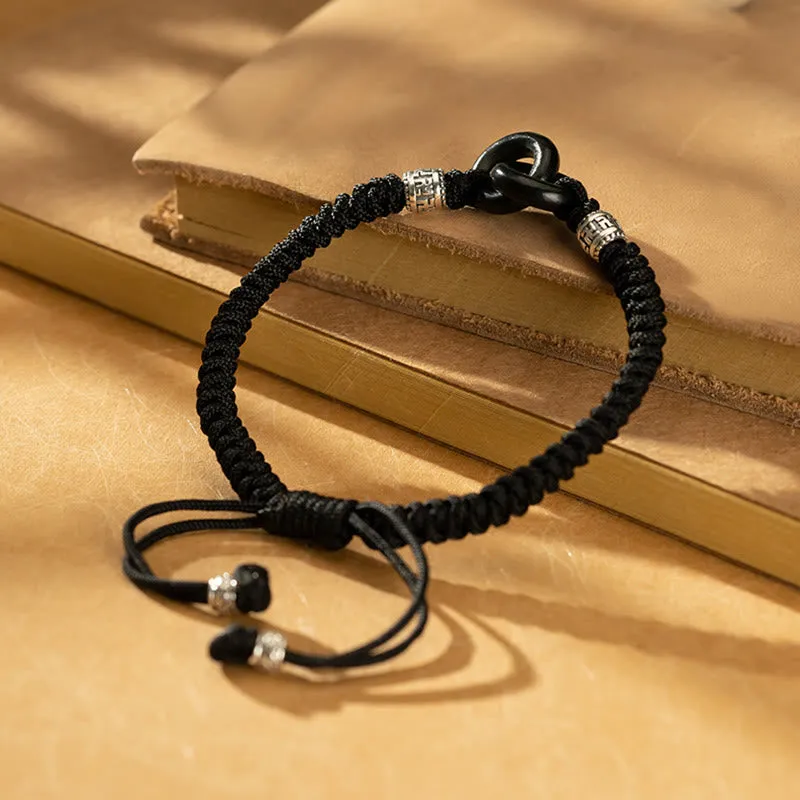 Luck Muse 925 Sterling Silver Hetian Black Jade Double Peace Buckle Bracelet with Swastika Symbol for Luck - Image 3